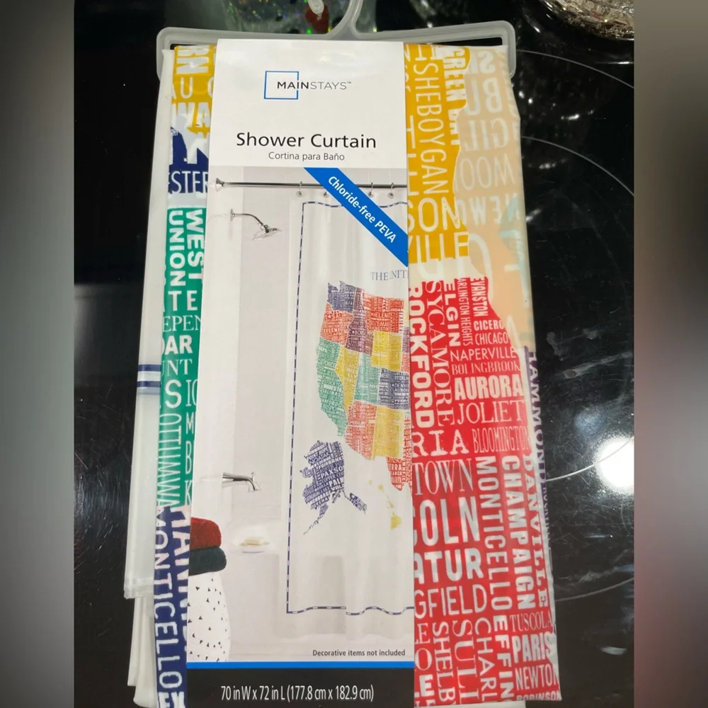 NWT United States Map Shower Curtain Multi Color 70